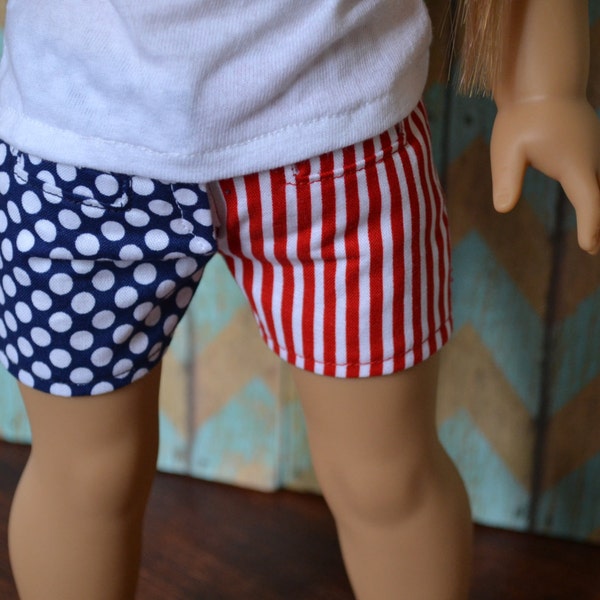 18 inch Doll Clothes - Patriotic Mis-Matched Shorts - Americana Collection - RED WHITE BLUE - fits American Girl