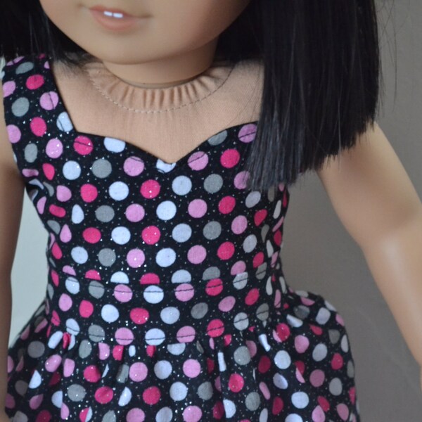 18 inch Doll Clothes - Sparkle Polka Dots Sweetheart Dress - PINK WHITE BLACK - fits American Girl