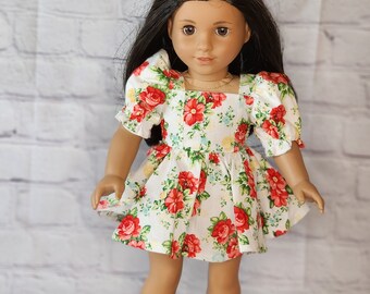 18 inch Doll Clothes - Carmandy Puffy Dress - RED WHITE GREEN - fits American Girl