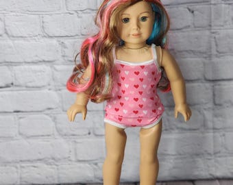 18 inch Doll Clothes - Heart Stripe Cami and Panties - 2 piece set - RED PINK WHITE - fits American Girl