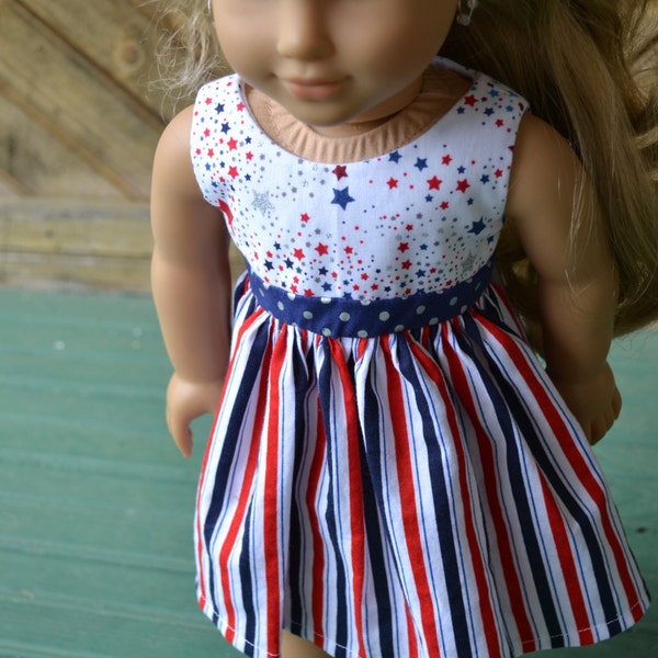 18 inch Doll Clothes - Stars and Stripes Colorblock Dress - RED WHITE BLUE - fits American Girl