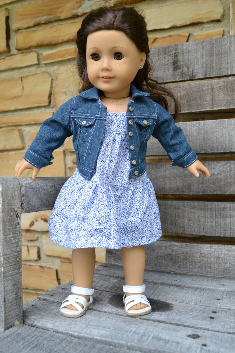 MADE TO ORDER fits American Girl Doll Medium Wash Blue Jean Jacket 18 inch Doll Clothes Denim Coat