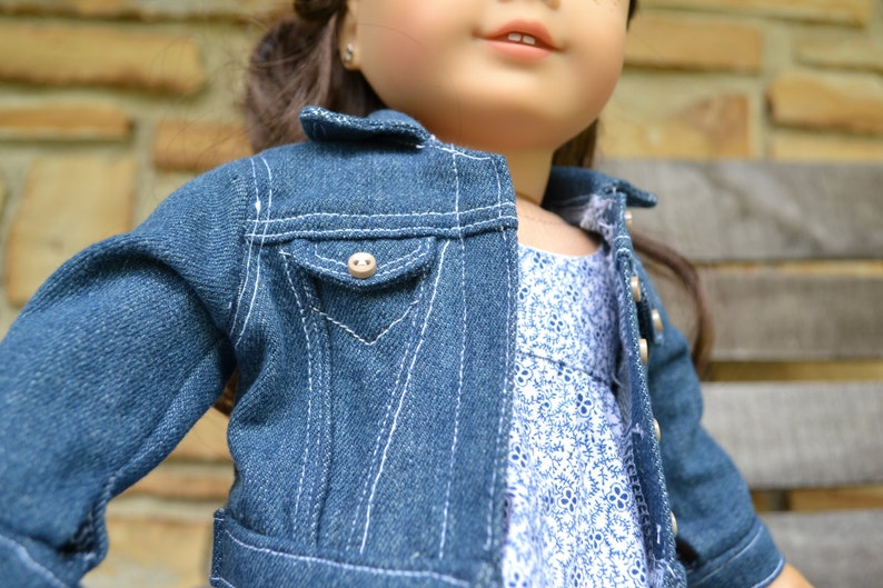 MADE TO ORDER fits American Girl Doll Medium Wash Blue Jean Jacket 18 inch Doll Clothes Denim Coat