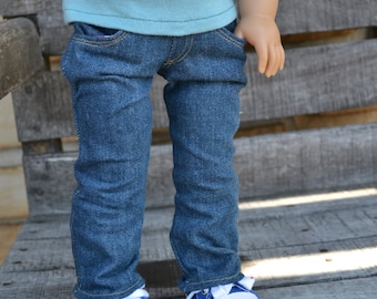 18 inch Doll Clothes - Medium Wash Straight Leg Jeans with real pockets - fit American Girl - MADE TO ORDER