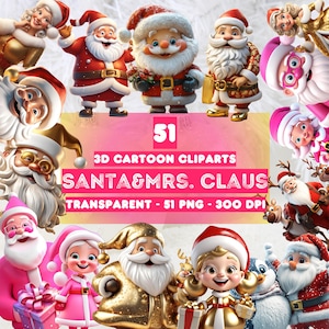 3D Cartoon Santa Claus and Mrs. Claus Clipart | 51 PNG Clipart for Christmas, Festive Images & Winter Holidays