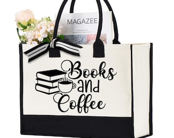 Books and Coffee Tote Bag, Gift For Book Lovers, Bookworm Bag, Coffee and Books, Teacher Bag, Coffee Lover Gifts, Bookworm Gifts, Book Bag