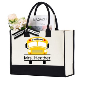 Custom Name Bus Driver Bag, Personalized Bus Gift, Gift for Women, Canvas Bag, Bus Driver Bag, Teacher Name Tag, School Bus Driver Bag