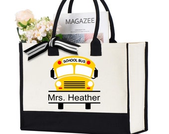 Custom Name Bus Driver Bag, Personalized Bus Gift, Gift for Women, Canvas Bag, Bus Driver Bag, Teacher Name Tag, School Bus Driver Bag