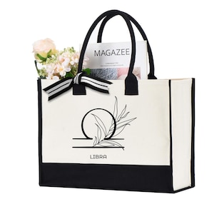 Libra Zodiac Canvas Tote Bag, Horoscope Astrology Bag, Horoscope Birthday Gift, Libra Star Sign Bag, Star Sign Tote, Flower Libra Tote Bag