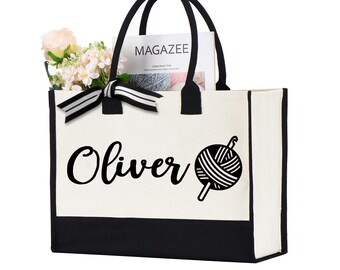 Custom Knitting Tote Bag, Personalized Knitting Tote Bag, Knitting Gifts For Women, Gift For Mom, Mother Gift, Grandma Knitting Tote Bag