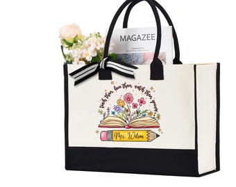 Custom Teacher Tote bag, Personalized teacher bag, Teacher Appreciation gifts, Teacher flower bag  Teacher Book Bag, Thank You Teacher Gift