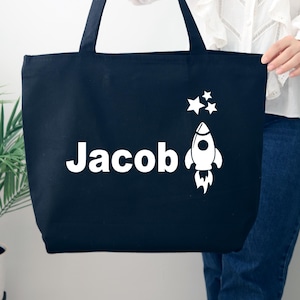 Custom Name Space Tote Bag, Personalized Rocket Bag, Space Tote Bag, Gift For Kids, Space Lover Gift, Astronomy Bag For Kids, Back To School