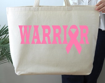 Cancer Warrior Tote Bag, Warrior Cancer Ribbon Bag, Cancer Support Gift, Motivational Tote Bag, Cancer Survivor Gift, Warrior Cancer Bag