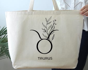 Taurus Zodiac Sign Tote Bag, Flower Taurus Bag, Taurus Girl Tote Bag, Taurus Astrology Tote Bag, Taurus Horoscope Bag, Taurus Birthday Gift