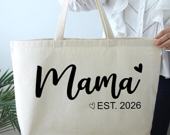 Personalized Mama Est. 2026 Tote Bag, Mom Tote Bag, Gift For Mom, Mother's Day Gift for New Mom Gift, Baby Shower Gift Bag, Pregnancy Gift