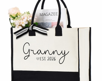 Custom Granny Est Tote Bag, Personalized Gift, Canvas Tote Bag, Gift For Grandma, Granny Gift, Grandma Birthday Gift, New Granny Tote Bag