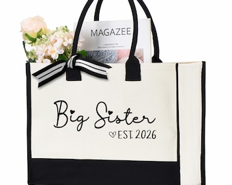 Custom Big Sister Est. 2026 Tote Bag, Personalized Big Sister Bag, Big Sister Est. 2026, Gift For Sister, Big Sister Gift, Baby Announcement