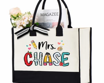 Custom Name Tote Bag, Personalized Teacher Appreciation Gift