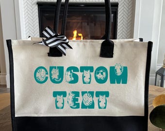 Custom Cat Letters Canvas Tote, Personalized Cat Mom Bag