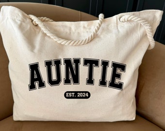 Customized Auntie Tote Bag, Gift Bag for Auntie, Auntie Est Tote Bag, Personalized Aunt Bag, Custom Aunt Tote Bag, Auntie Birthday Tote Bag
