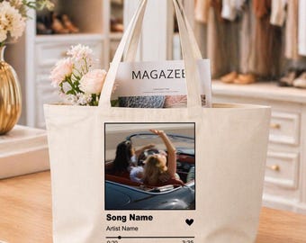 Custom Photo Bag with Music Player, Personalized Artist Name Tote, Favorite Song Gift