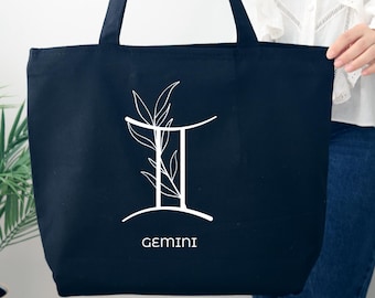 Gemini Art Zodiac Tote Bag, Astrology Shopping Bag, Gemini Gift Ideas Zodiac Bag, Gemini Birthday Gift, Horoscope Gifts, Flower Gemini Bag