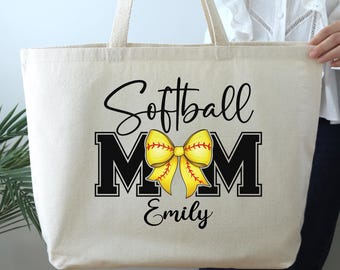 Custom Coquette Softball Mom Tote Bag, Softball Mom Bow Bag, Softball Mom Bag, Softball Mom Gift, Softball Season Bag, Game Day Tote bag