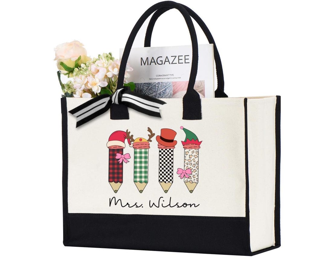 Custom Teacher Tote Bag, Personalized Teacher Bag, Pencil Rainbow Bag ...
