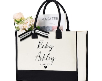 Custom Baby Name and Est. Tote Bag, Personalized New Baby bag, New Mom Gift,  Coming Soon Baby bag,  Baby Shower bag, baby Est Bag gift