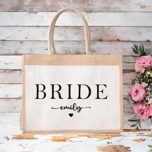 Custom Bride Jute Bag, Personalized bride tote, Bride Jute Bag, Bride Beach Bag, Personalized Bridesmaid Gift, Bachelorette Party Tote Bag