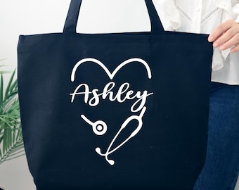 Custom Nurse Tote Bag, Personalized Tote Bag, RN Tote, Nurse Gift, RN Gift, Gift for Nursing Student, Canvas Tote Bag, Nurse Graduation Gift