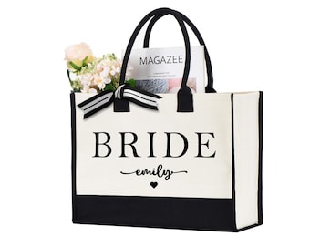 Custom Bride Tote Bag, Personalized Bridesmaid Gift Bags, Bridesmaid Gifts Bags, Bachelorette Party,  Bridal Shower Gift, Bride Gift Bags
