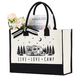 Live Love Camp Bag, Nature Lover Tote Bag, Cute Women&#39;s Camping Bag, Caravan Bag, Funny Summer Camping Gift, Outdoor Bag, Cute Camper Bag
