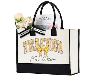 Custom Teacher Pencil Tote Bag, Coquette Bow Teacher Bag, Teacher Gift, Personalized Teacher bag, Gift For Teacher, Coquette Teacher gift