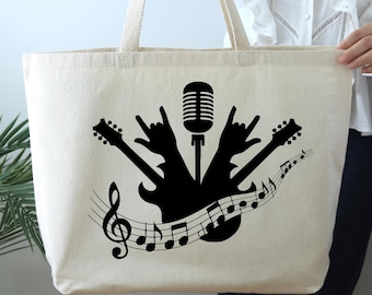 Rock Tote Bag, Rock and Roll Bag, Rock Music Lover Gift, Dark Aesthetic Bag, Unique Black Bag,  Rock Concert Bag,  Rock Guitar Bag