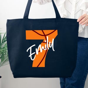Custom Basketball Name and Number Tote Bag, Personalized Basketball Bag, Custom Basketball bag, Basketball Lover Gift, Game Day Bag