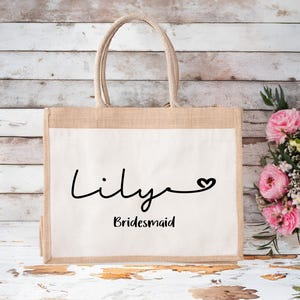 Personalized Bridesmaid Gift Bag, Custom Name Jute Bag, Bachelorette Party, Bridesmaid Jute Bag, Jute Beach Bag, Wedding Tote Bags