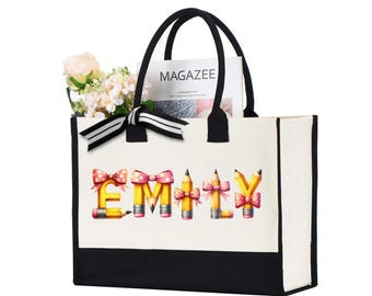Custom Teacher Coquette Bow Tote bag, Personalized Pencil Coquette Bow Gift, Back To School bag, Teacher Appreciation gift, Teacher gift bag