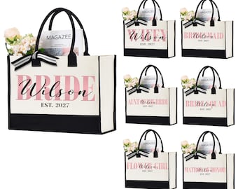 Personalized Bride Bag, Bride Tote for Wedding Bachelorette, Custom Mrs. Last Name & Date Honeymoon Bag
