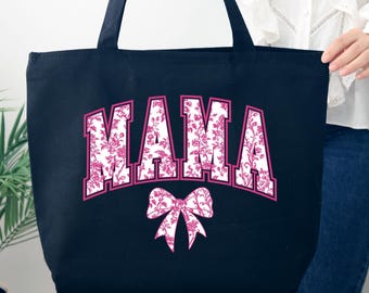 Coquette Mama Tote Bag, Gift for Mama , Mother's Day Gift, Coquette Bow Bag for Mom, Gift For New mom, Girly Bow Mom Life Bag, Mama Tote bag