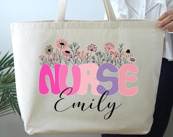 Personalized Nurse Gift, Custom Nurse Tote bag, Nurse flower bag, Nursing School bag, Gift For Nurse, Floral Nurse Bag, Nurse Team bag