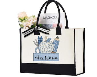Custom Teacher Pencil Tote Bag, Back To School Teacher Bag, Back To School Bag, First Day Of School Bag, School Bag, Back to School Gift Bag