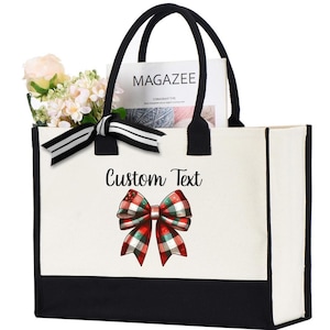 Custom Christmas Coquette Bow Tote Bag, Custom Text Christmas Bag, Christmas Gift, Christmas Bag, Coquette Christmas Bag,Christmas Party Bag