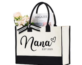Custom Nana Est.2025 Tote Bag, Personalized New Grandma Name Tote Bag, Mother's Day Gift For Grandmother, Nana Gift Bag, grandma tote bag