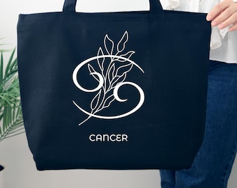 Cancer Zodiac Tote Bag, Cancer Birthday Gift, Celestial Bag, Cancer Zodiac Sign Bag, Cancer Tote Bag, Born In July Gifts, Flower Cancer Bag