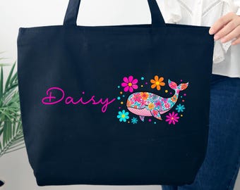 Custom Kids Whale Bag, Personalized Kids Whale Beach Bag, Whale Tote Bag, Kids Whale Beach Bag, Personalized Kids Tote Bag, Beach Trip Bag