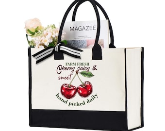Cherry Lover Tote Bag,  Farm Fresh Hand Picked Daily Gift, Cherry Gift bag, Cherry Lover Gift, Cool Gift For Her Summer Bag