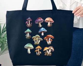 Vintage Mushrooms Tote Bag, Mushrooms  Bag, Gift For Friend, Spiritual Moon Phase, Mushroom Gifts, Celestial Mushroom Tote Bag, Mystical Bag