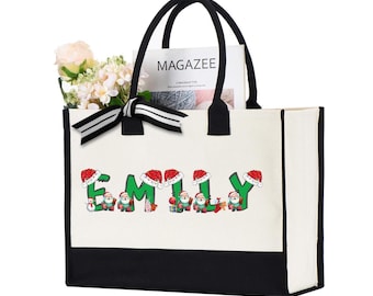 Custom Christmas Name Bag, Personalized Christmas Tote Bag,  Holiday Gift Bag, Xmas Shopping Tote Bag, Custom Santa Bag