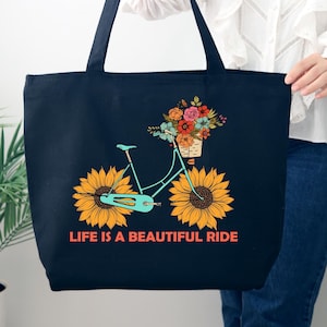 Life Is A Beautiful Ride Tote Bag, Bicycle Bag, Bike Rider Gift, Gift For Cyclist, Bike Lover Gift, Riding Bikes Bag, Inspirational Gift